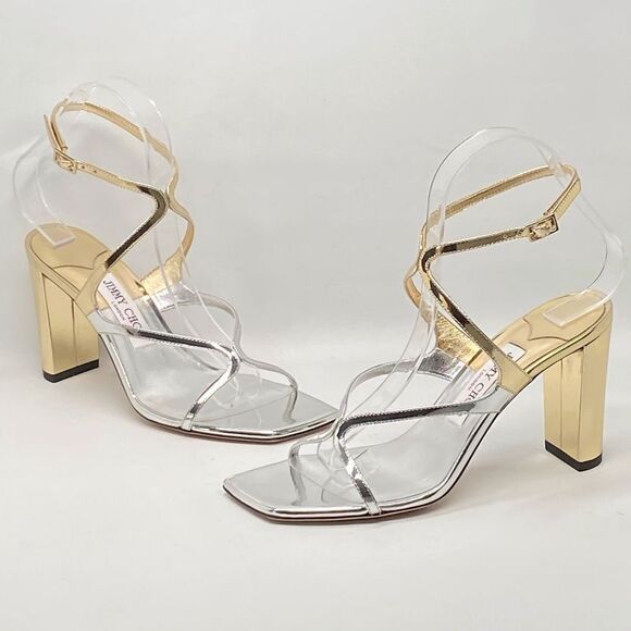 Jimmy Choo Azie 85MM Metallic Leather Sandals size 37 - Picture 8 of 13